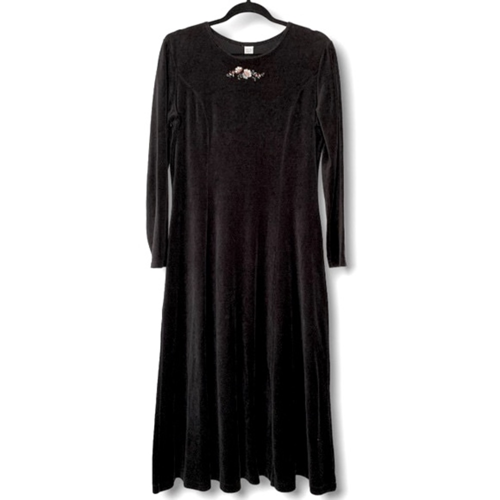 Lands’ End Vintage Floral Embroidered Velour Midi Dress